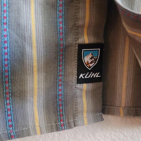 Kuhl Shirt Mens Medium Gray Blue Yellow Striped Short Sleeve Button Up Outdoor - Picture 5 of 13